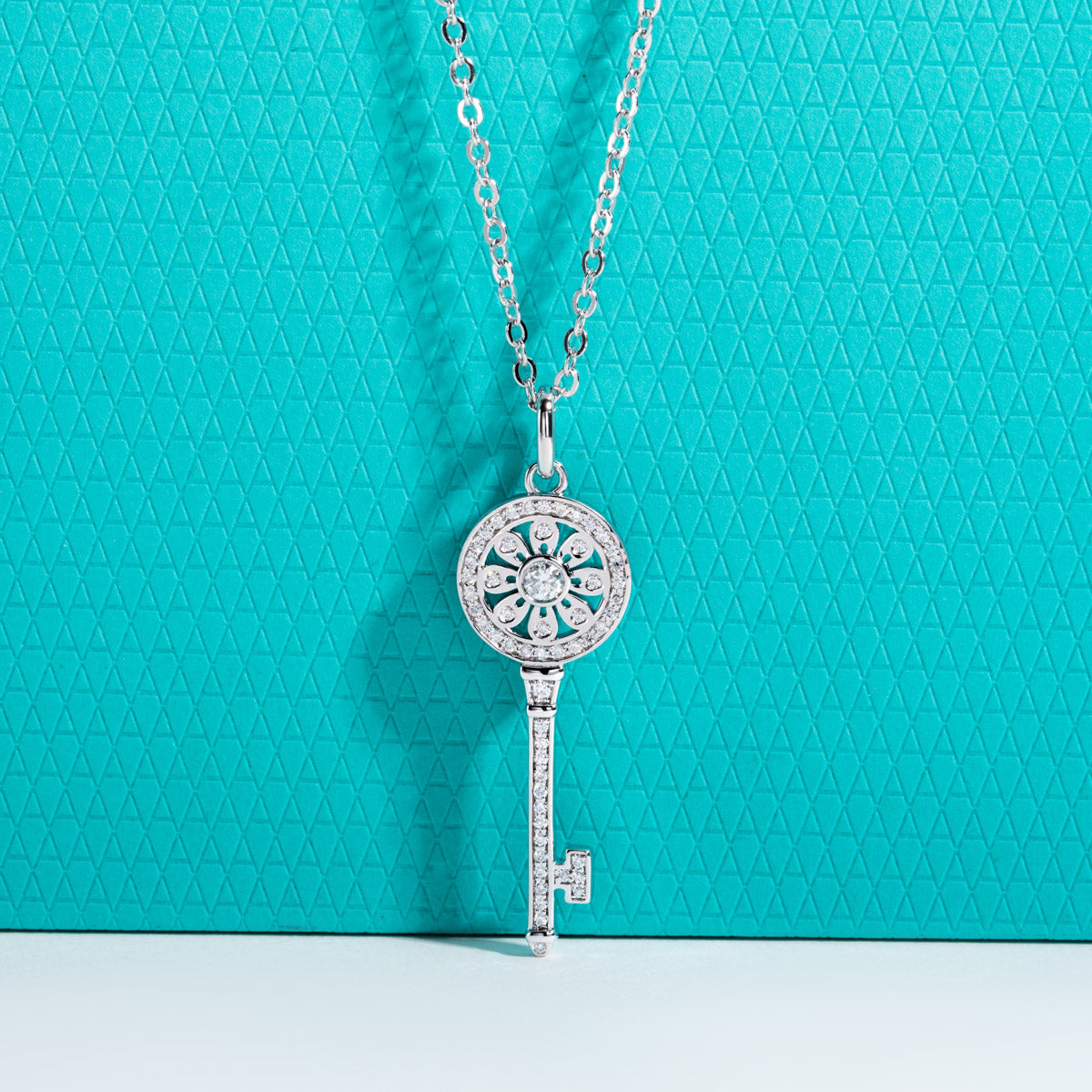 S925 Sterling Silver Full Paved Moissanite Sunflower Key Pendant