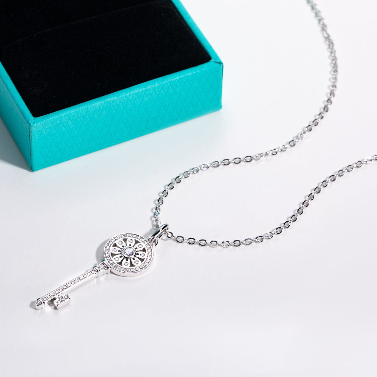 S925 Sterling Silver Full Paved Moissanite Sunflower Key Pendant
