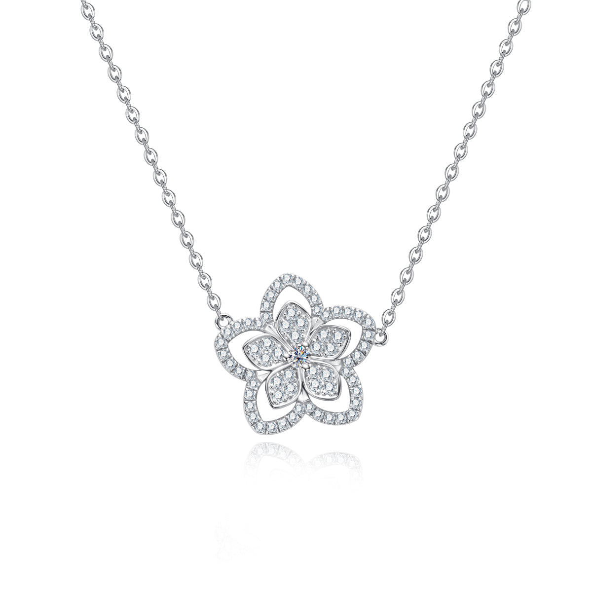 S925 Sterling Silver Full Paved Moissanite Double Layer Flower Clavicle Necklace