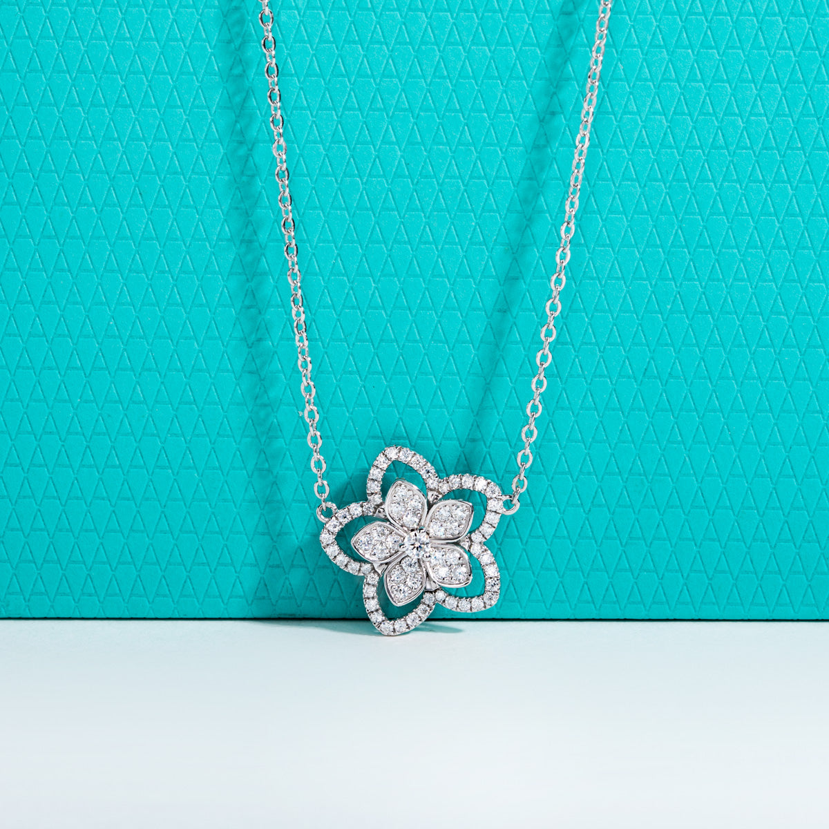 S925 Sterling Silver Full Paved Moissanite Double Layer Flower Clavicle Necklace