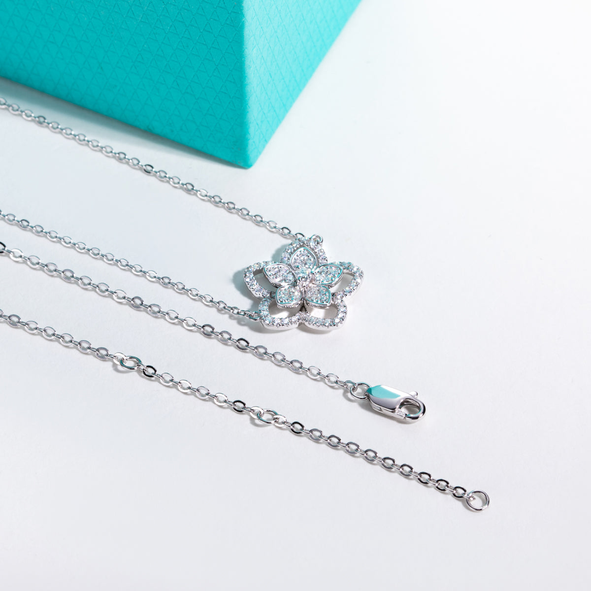 S925 Sterling Silver Full Paved Moissanite Double Layer Flower Clavicle Necklace