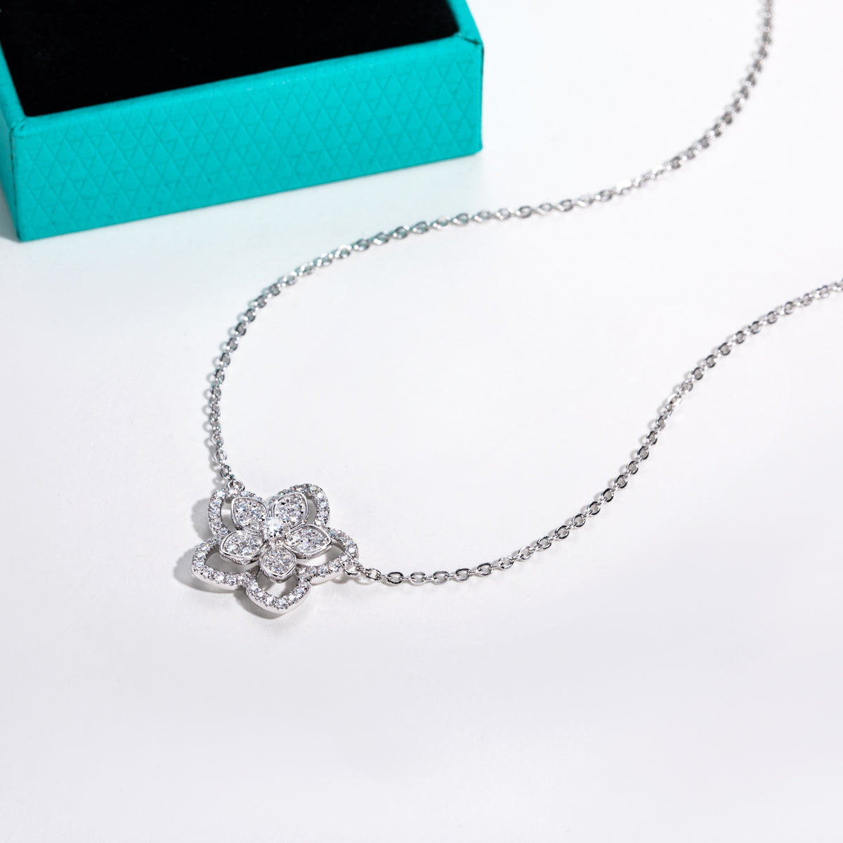S925 Sterling Silver Full Paved Moissanite Double Layer Flower Clavicle Necklace