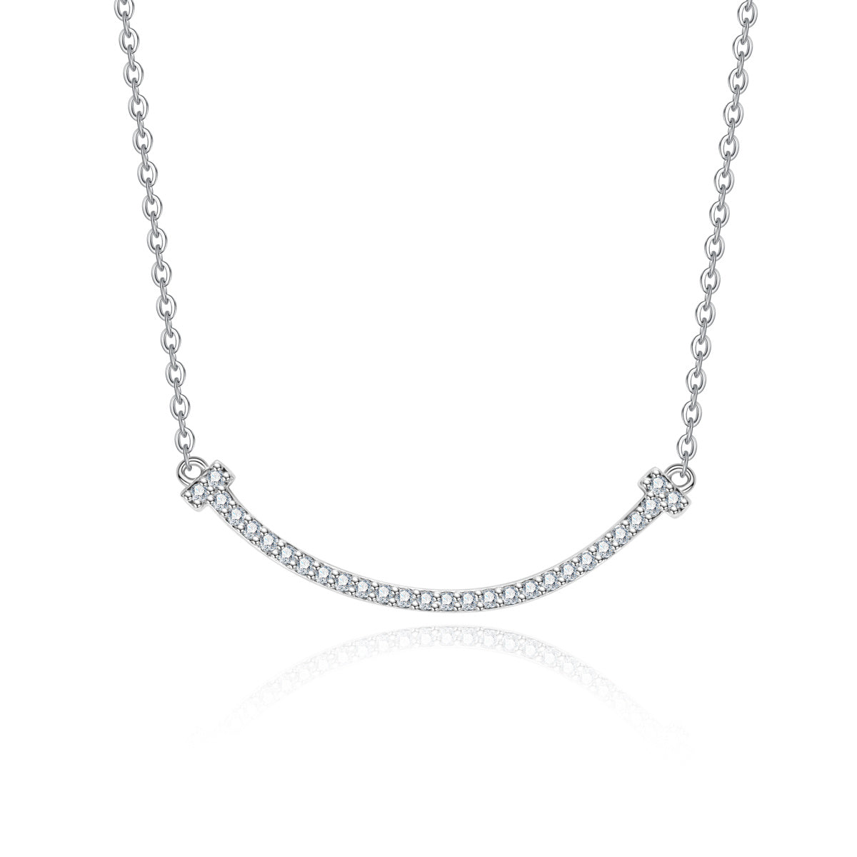S925 Sterling Silver Full Paved Moissanite Smiley Face Clavicle Necklace