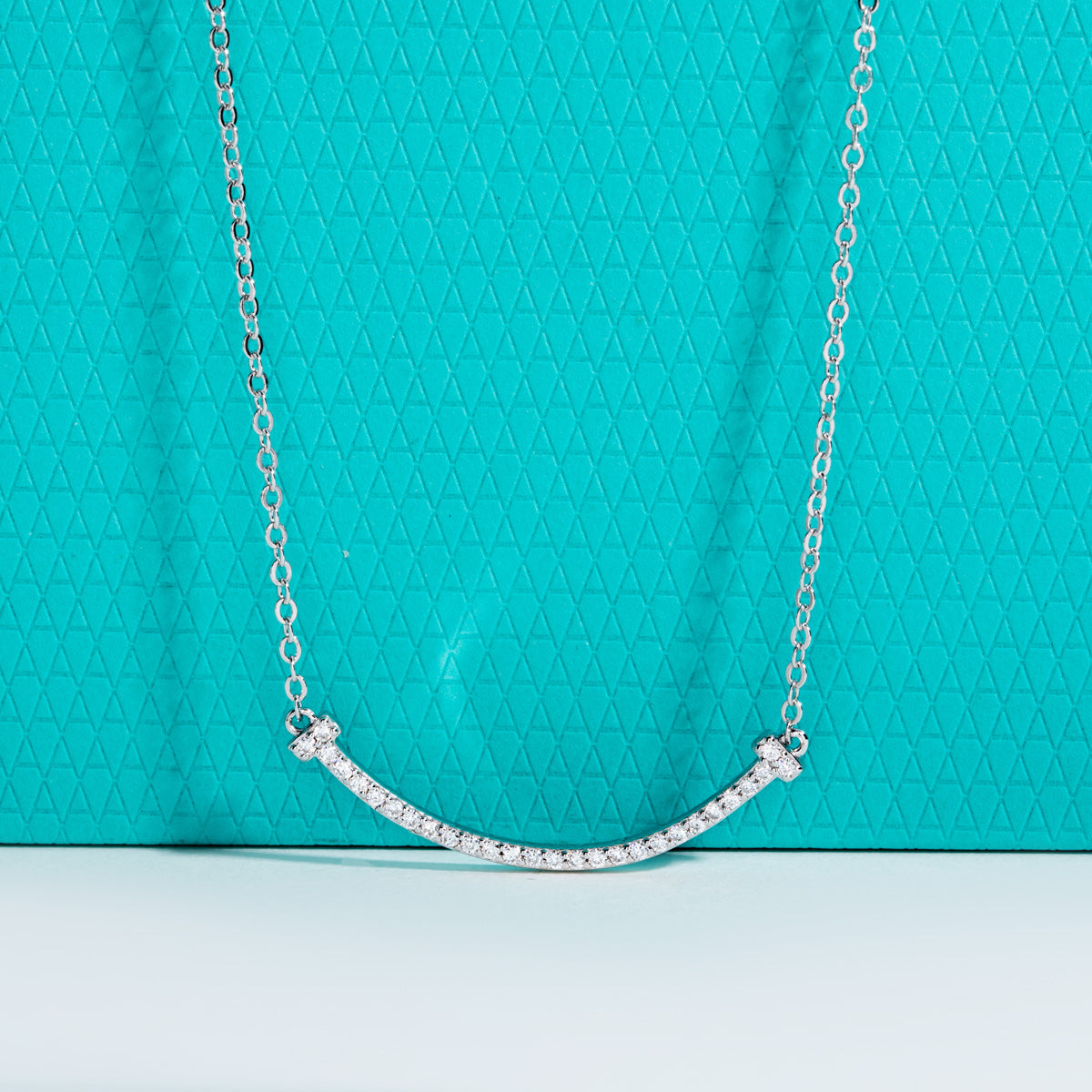 S925 Sterling Silver Full Paved Moissanite Smiley Face Clavicle Necklace