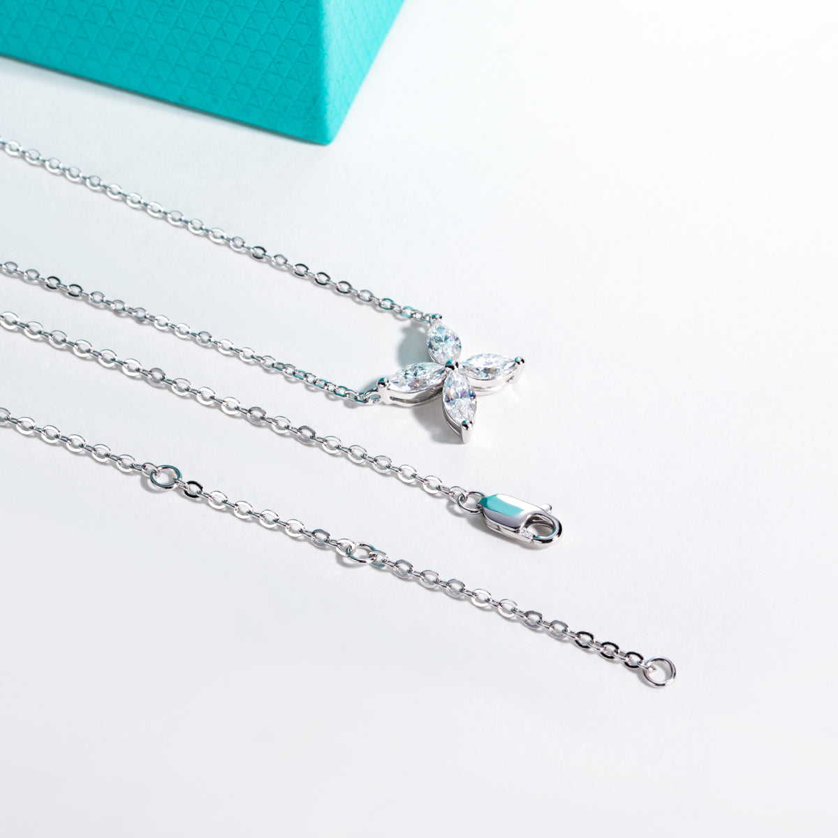 S925 Sterling Silver Marquise Moissanite Four-Petal Flower Clavicle Necklace