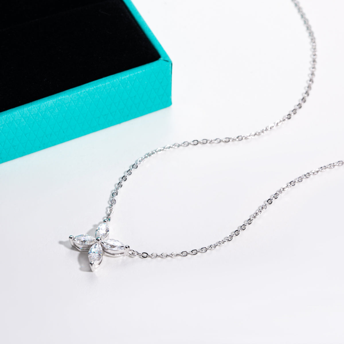 S925 Sterling Silver Marquise Moissanite Four-Petal Flower Clavicle Necklace