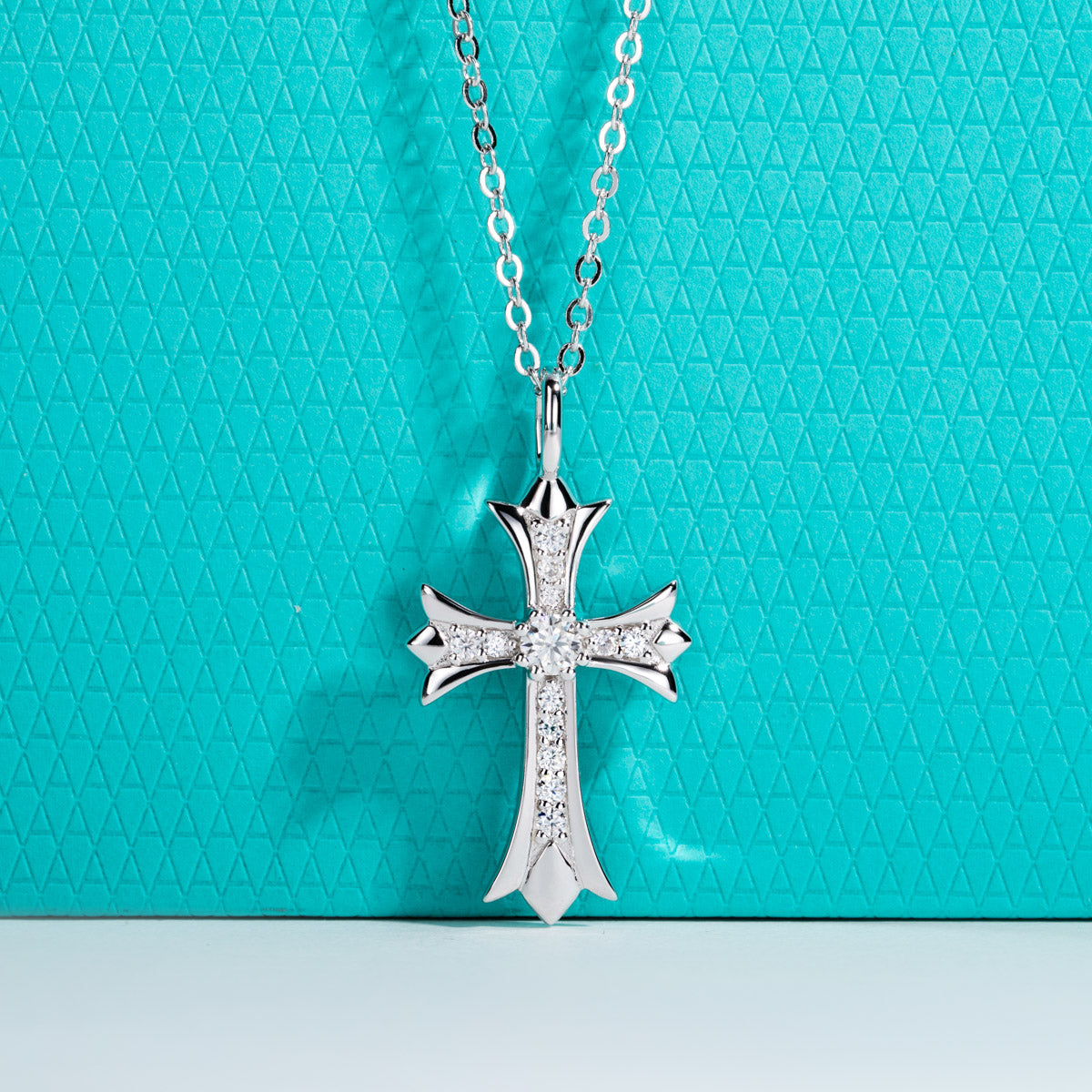 S925 Silver Moissanite Cross Clavicle Chain Pendant