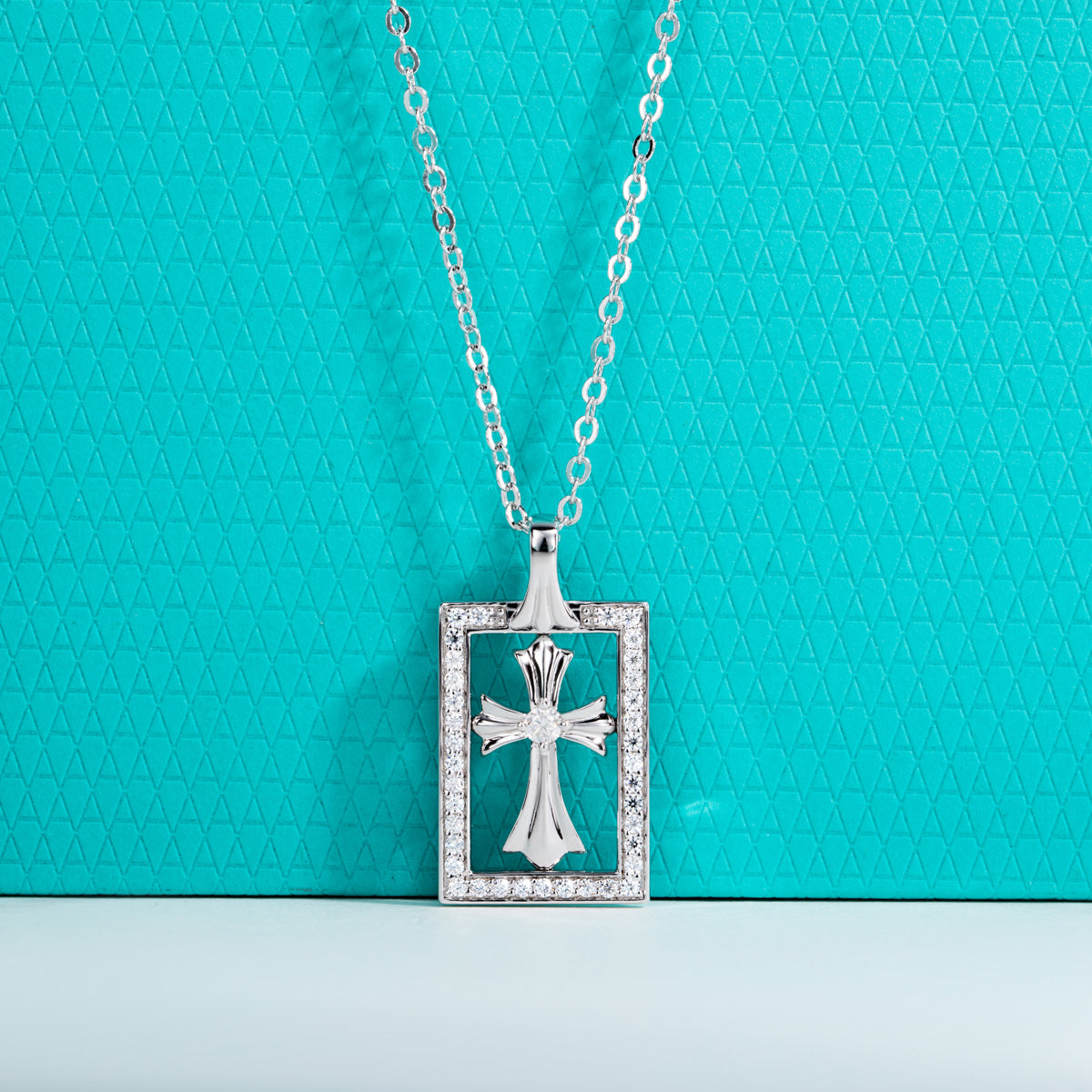 S925 Silver Moissanite Cross Square Clavicle Chain Pendant