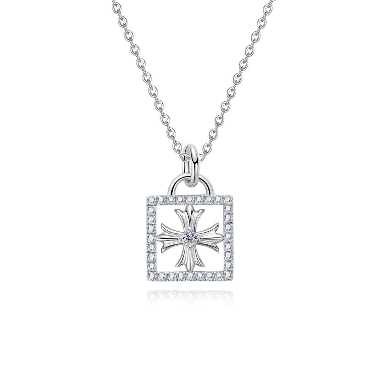 S925 Silver Moissanite Iris Lock Clavicle Chain Pendant