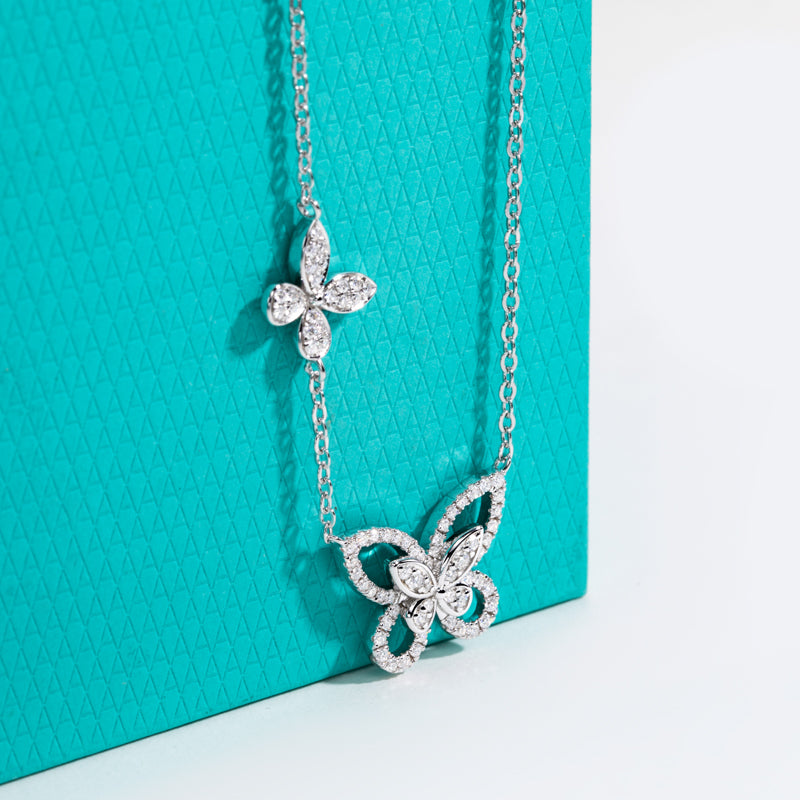 S925 Silver Full Moissanite Double-Layer Butterfly Clavicle Chain