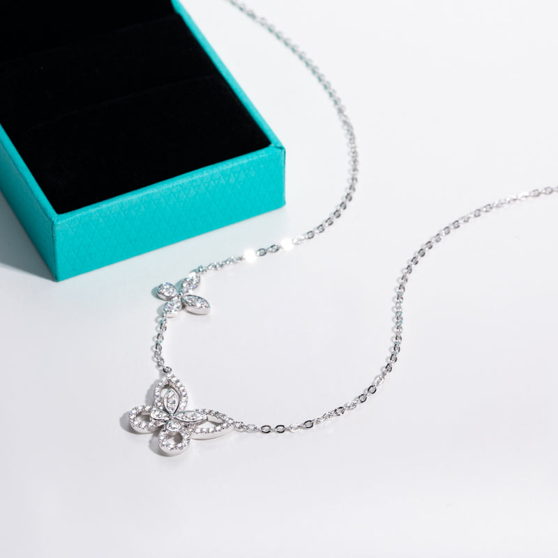 S925 Silver Full Moissanite Double-Layer Butterfly Clavicle Chain