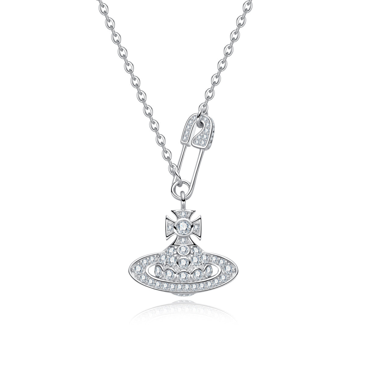 S925 Silver Moissanite Saturn Pendant Brooch