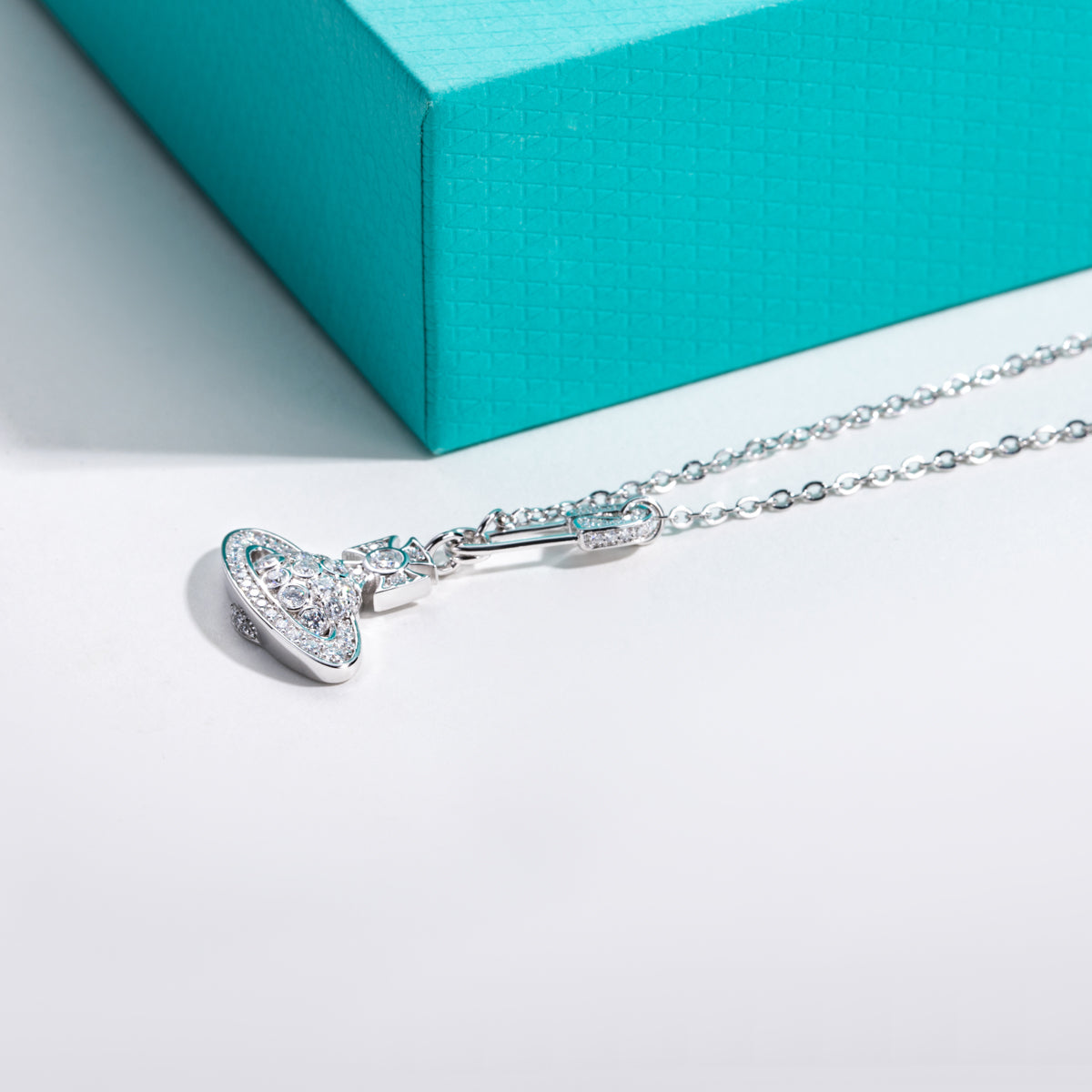 S925 Silver Moissanite Saturn Pendant Brooch