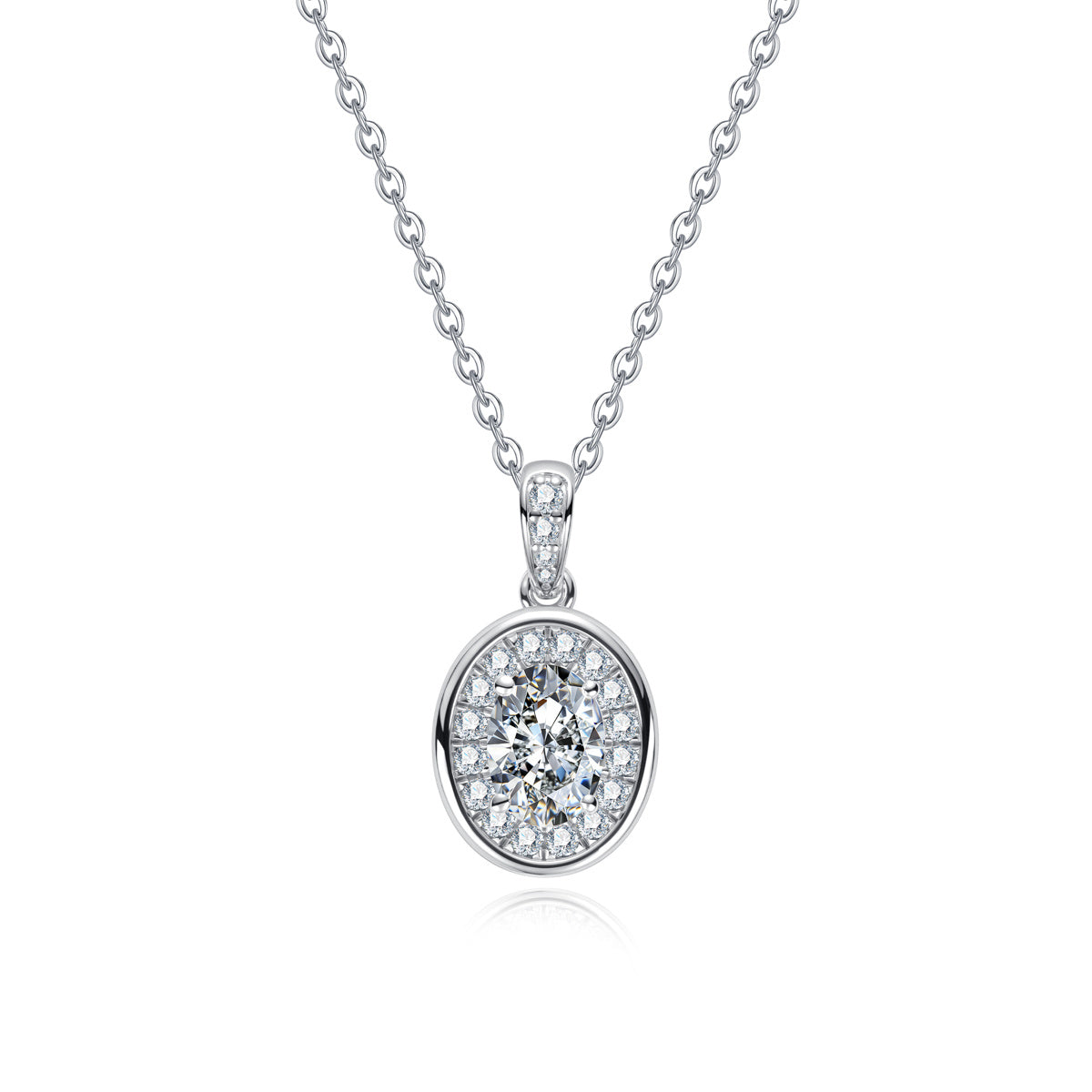 S925 Silver 5×7mm Oval Moissanite Halo Clavicle Necklace