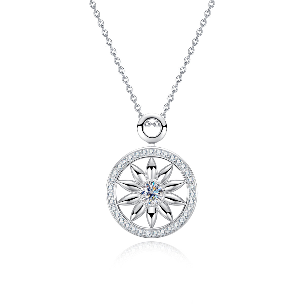 S925 Sterling Silver Moissanite Sunflower Pendant Necklace