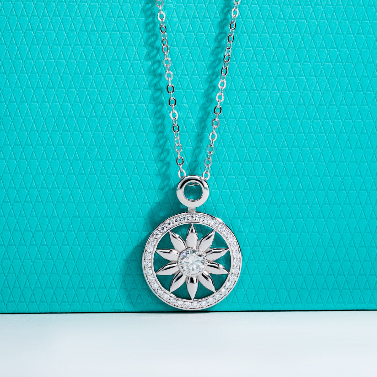 S925 Sterling Silver Moissanite Sunflower Pendant Necklace