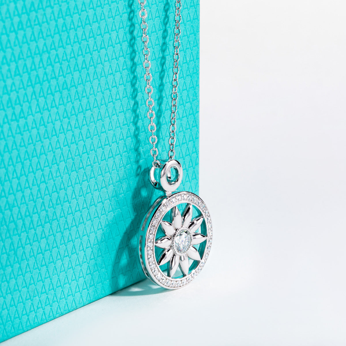 S925 Sterling Silver Moissanite Sunflower Pendant Necklace