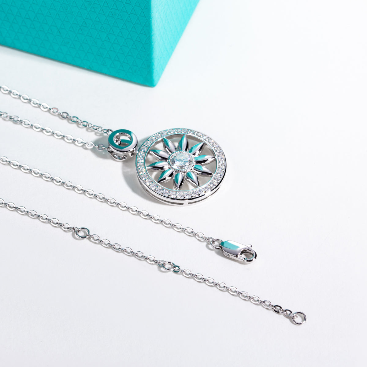 S925 Sterling Silver Moissanite Sunflower Pendant Necklace