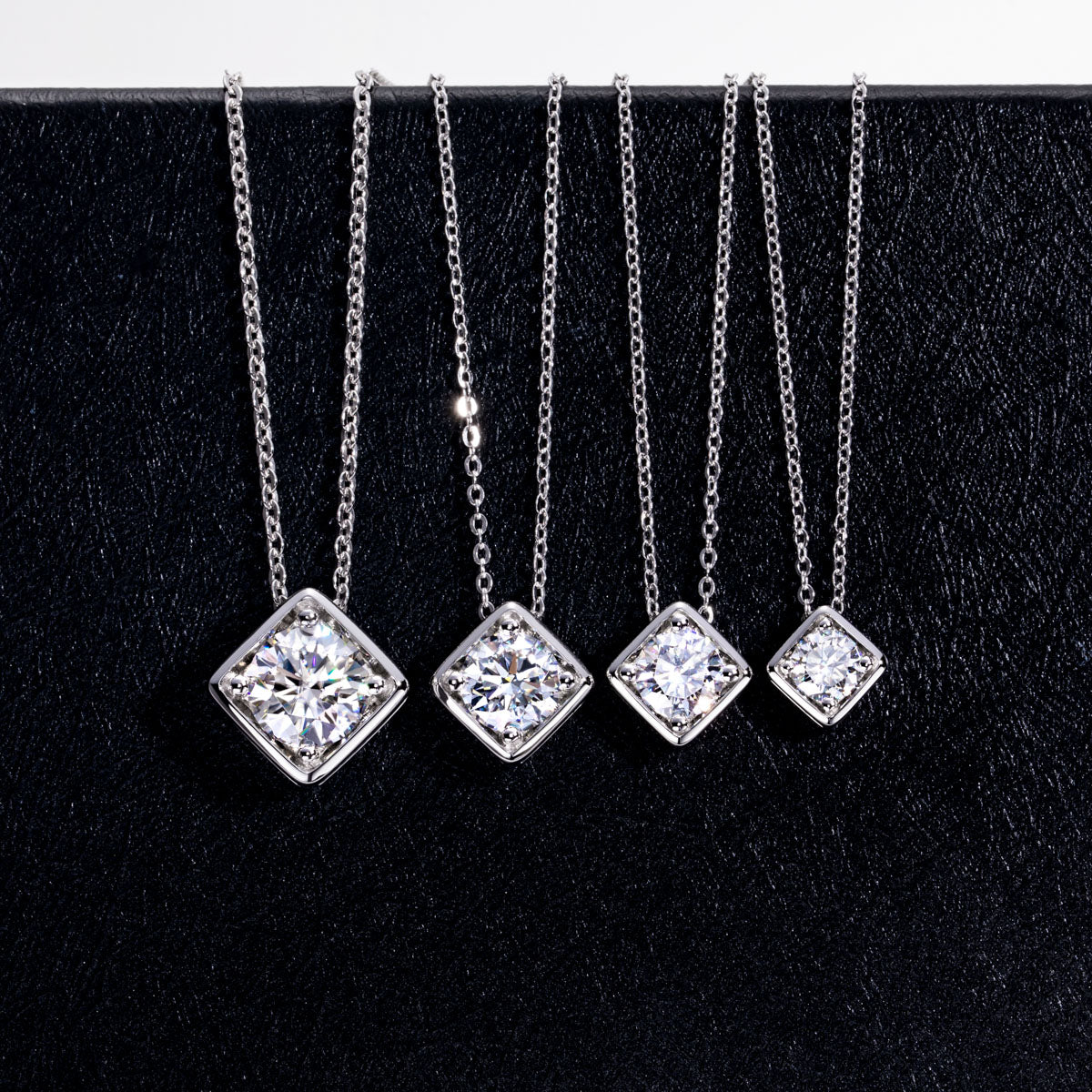 S925 Sterling Silver Moissanite Square Pendant Necklace