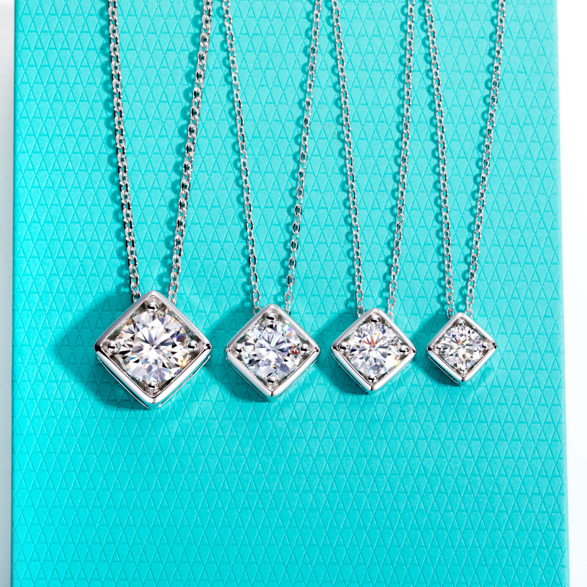 S925 Sterling Silver Moissanite Square Pendant Necklace