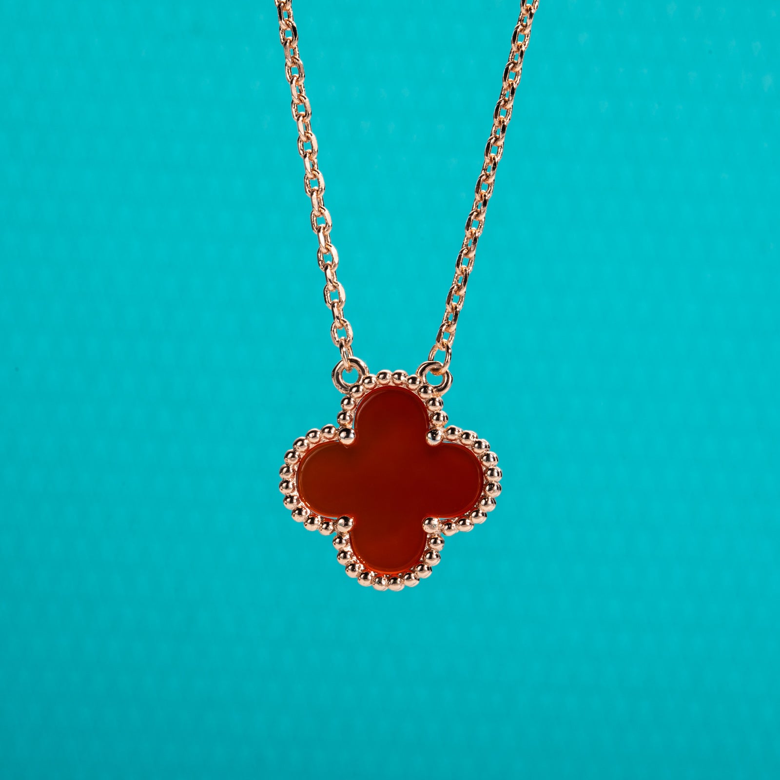 Red Agate Clover Lucky Necklace