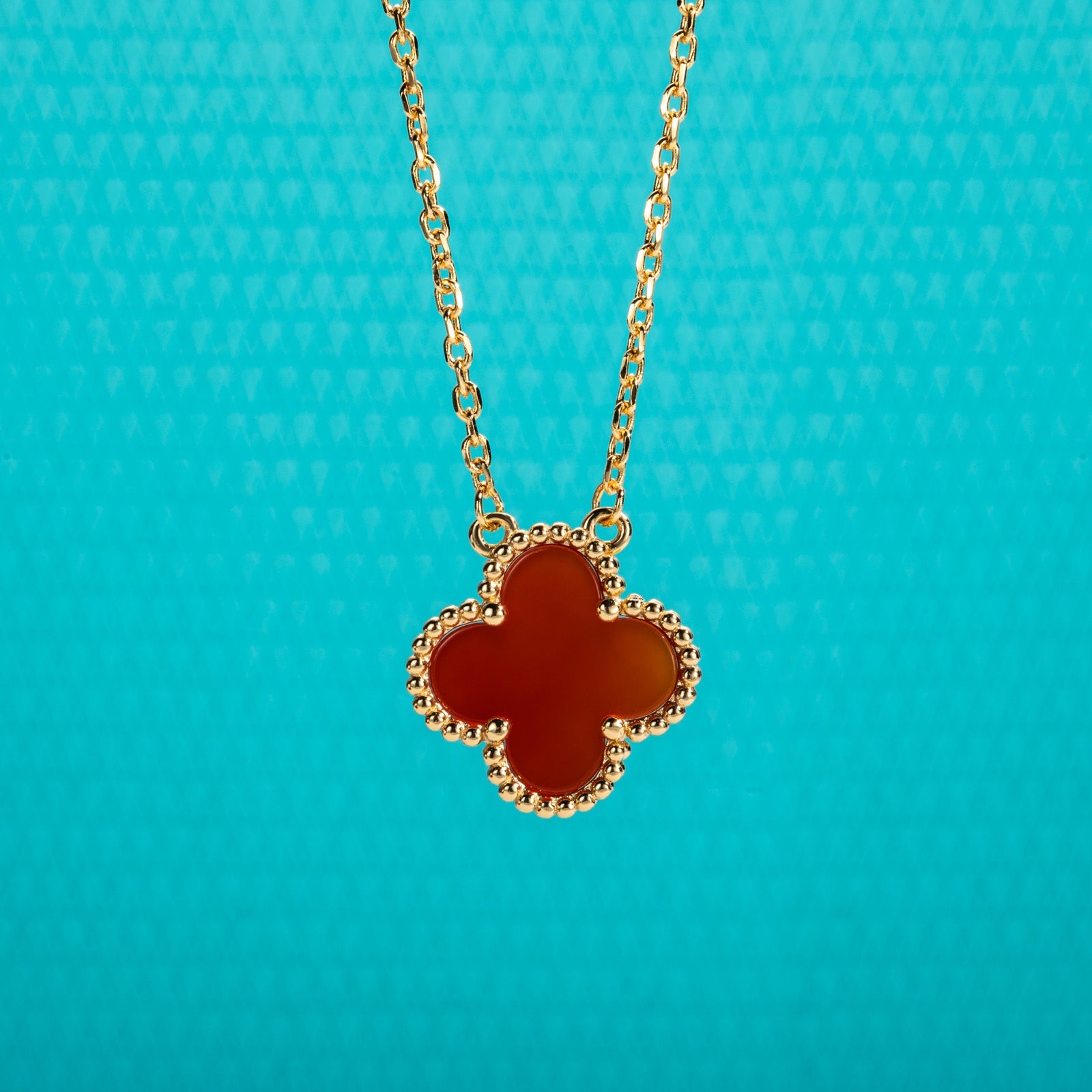 Red Agate Clover Lucky Necklace