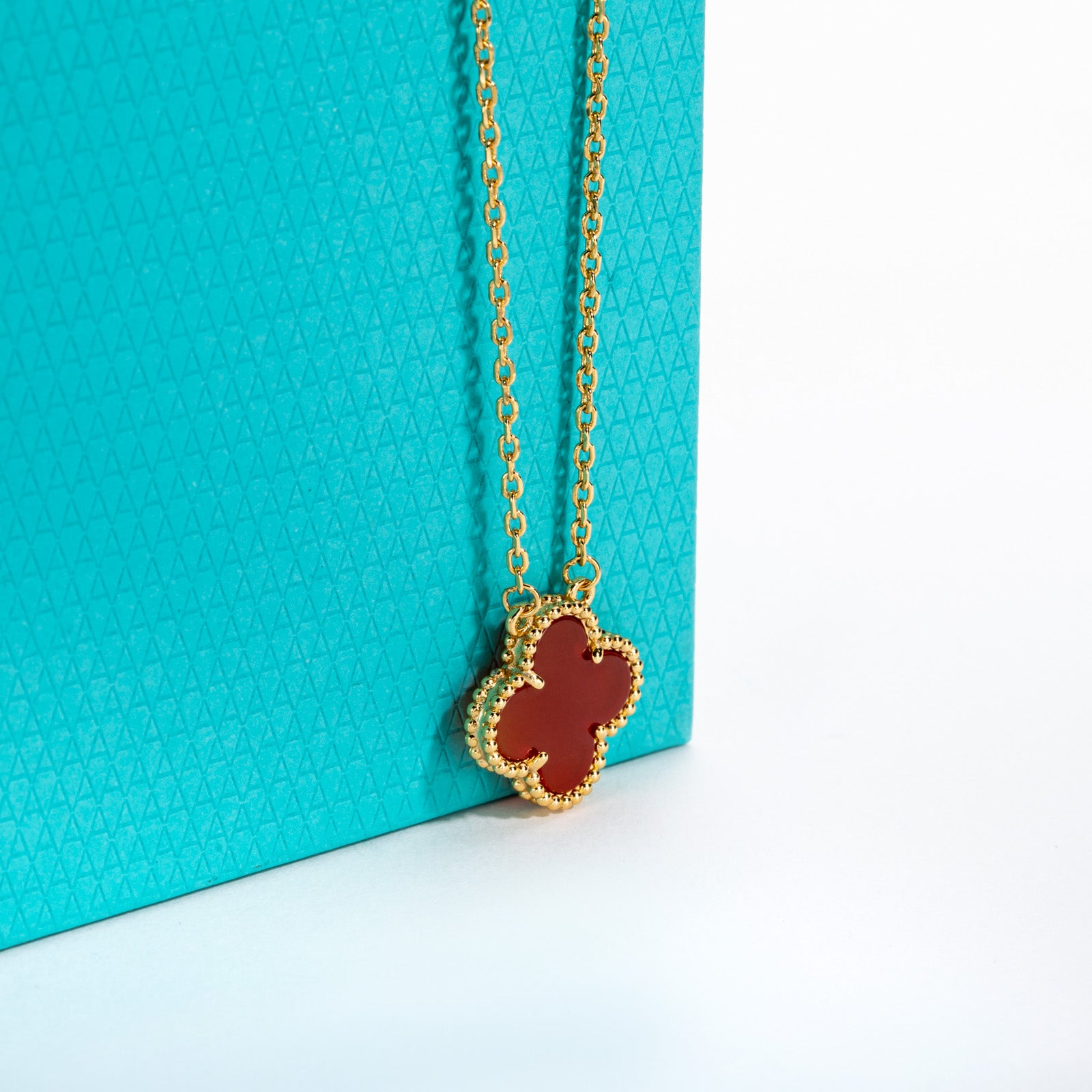 Red Agate Clover Lucky Necklace