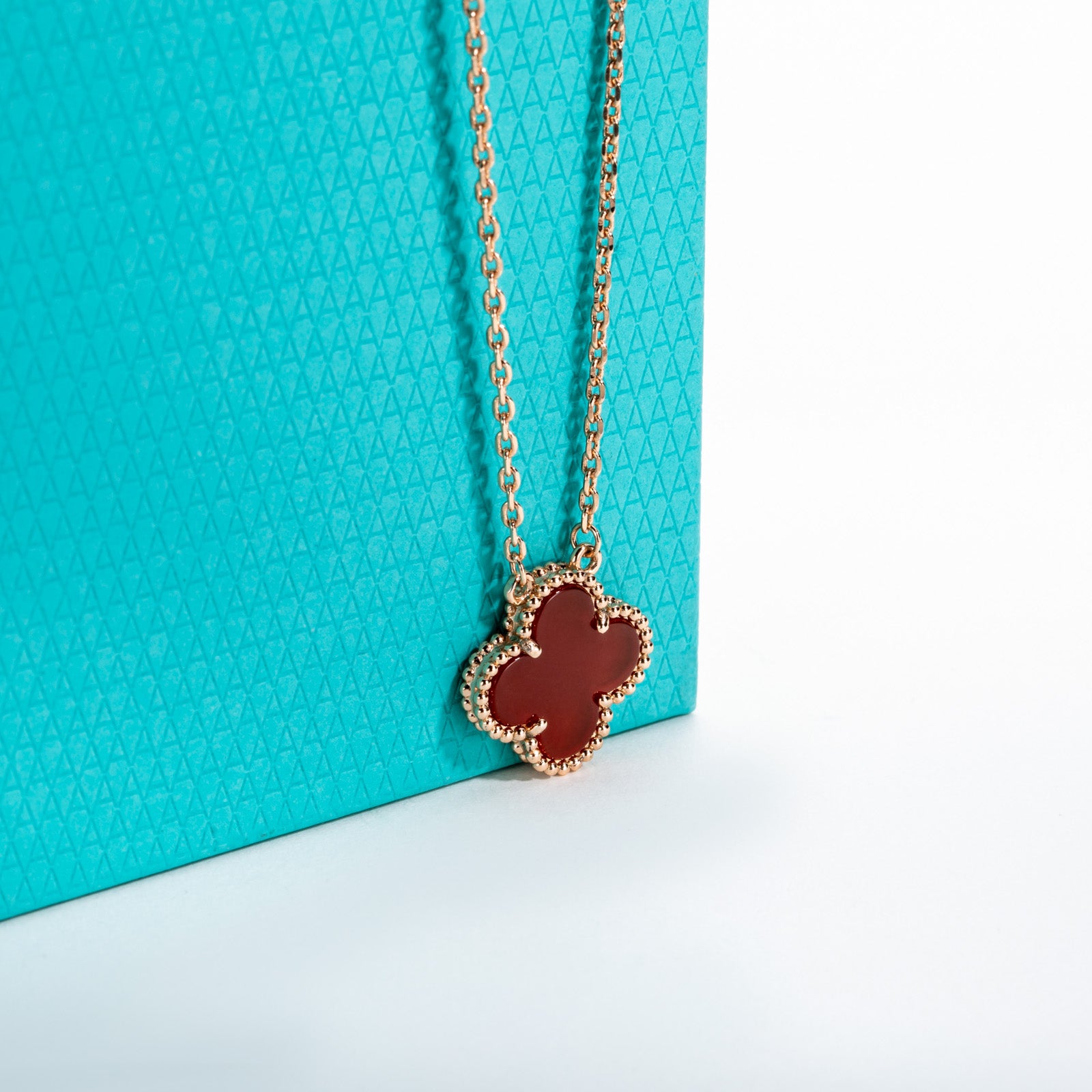 Red Agate Clover Lucky Necklace