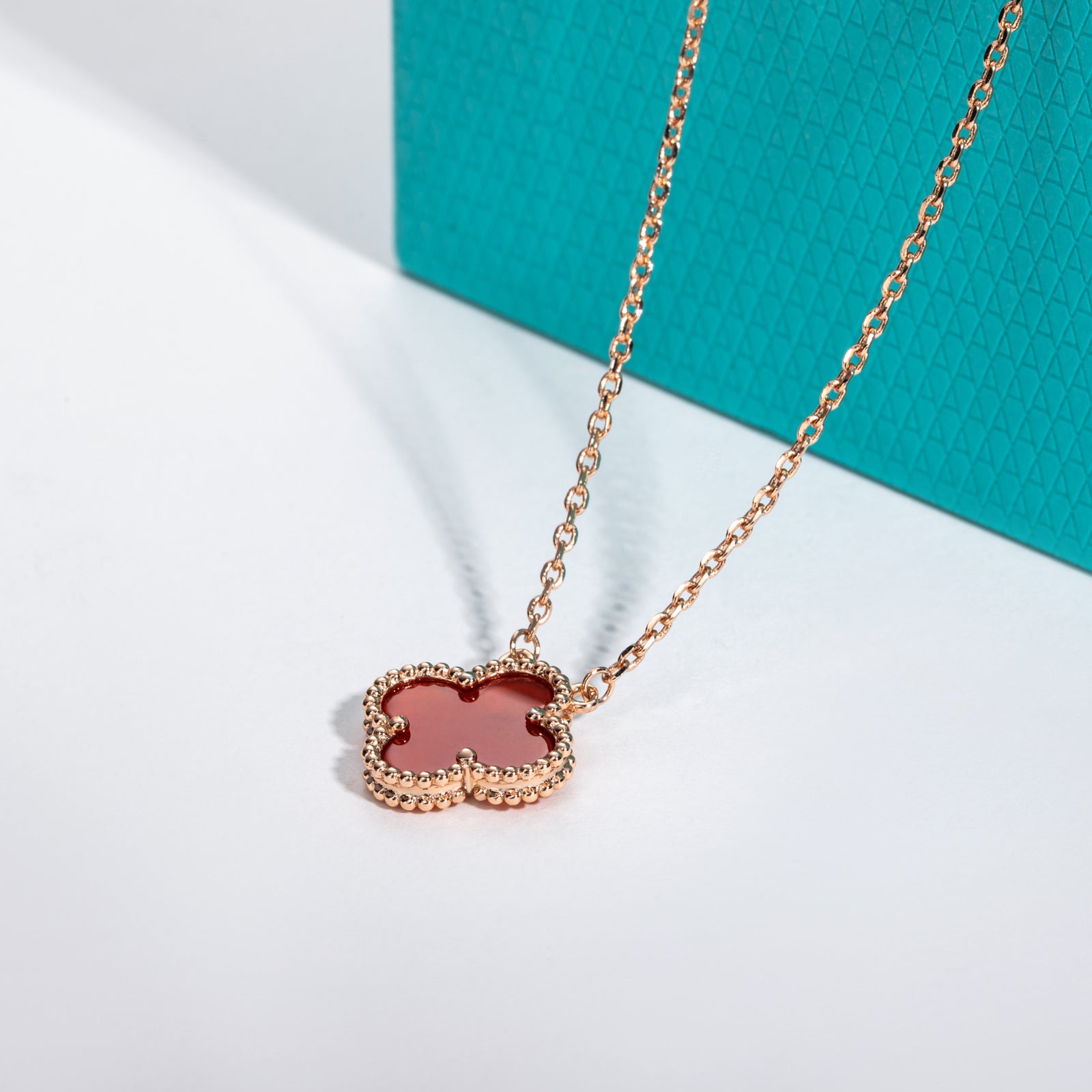 Red Carnelian Clover Lucky Pendant Necklace