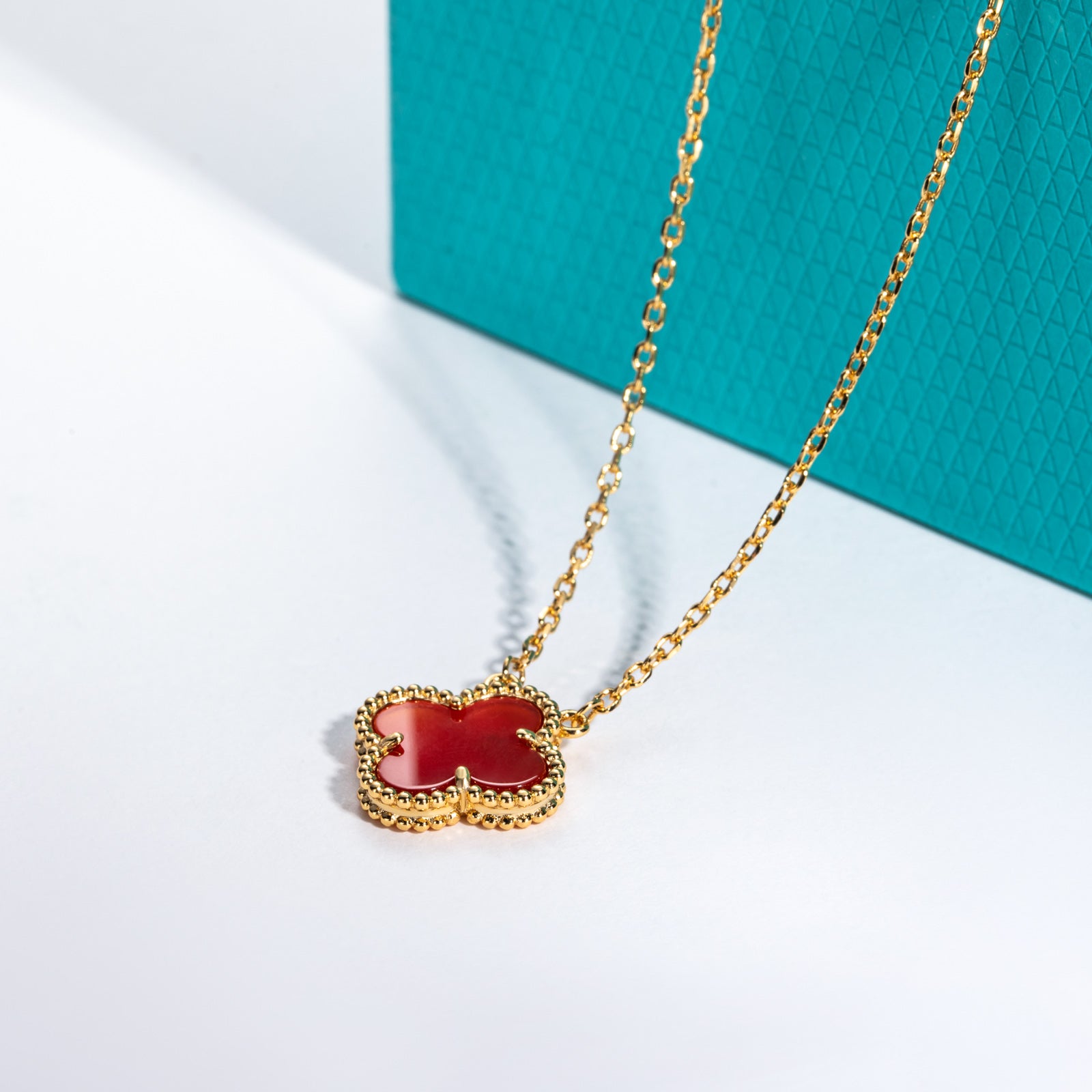 Red Agate Clover Lucky Necklace
