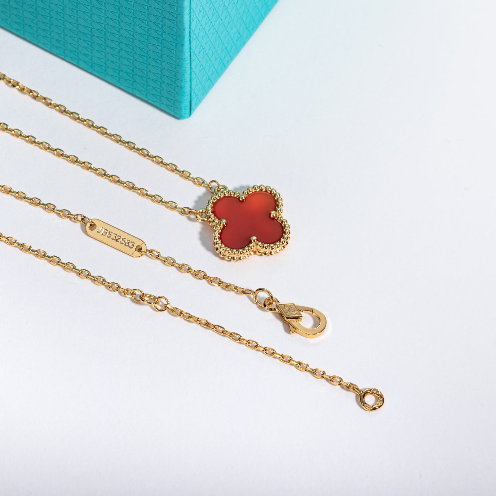 Red Agate Clover Lucky Necklace