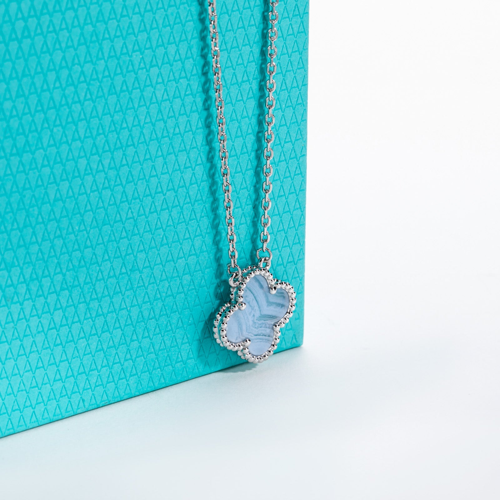 Chalcedony Clover Lucky Pendant Necklace