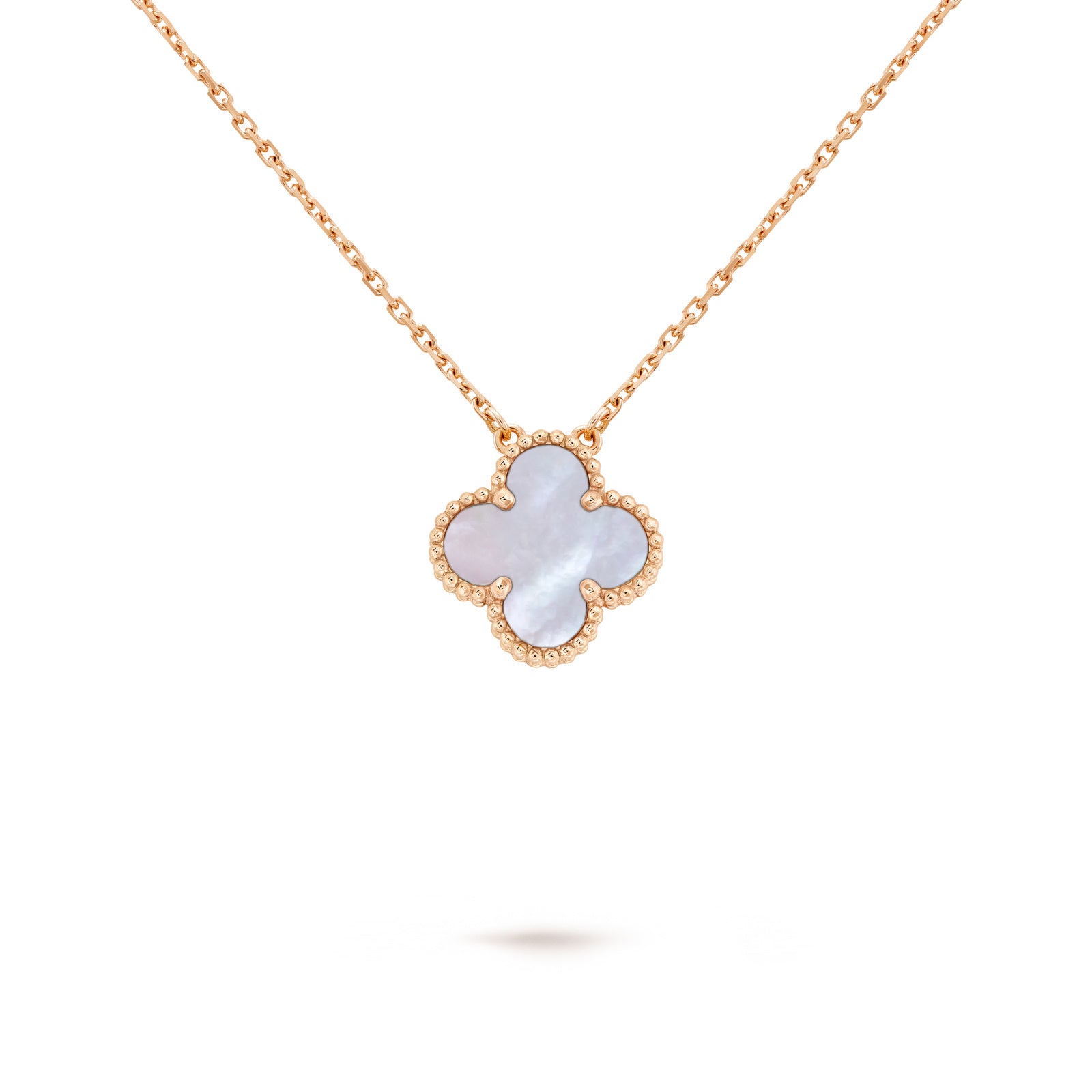 Pink Mother-of-Pearl Clover Lucky Pendant Necklace