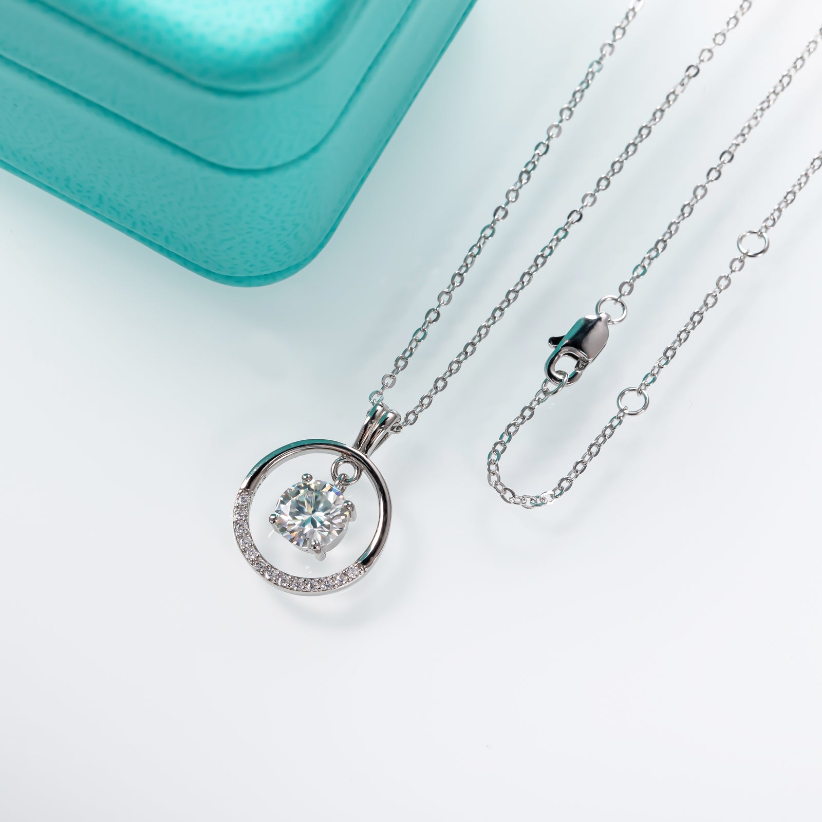 Round Cut Moissanite Half Circle Pendant Necklace