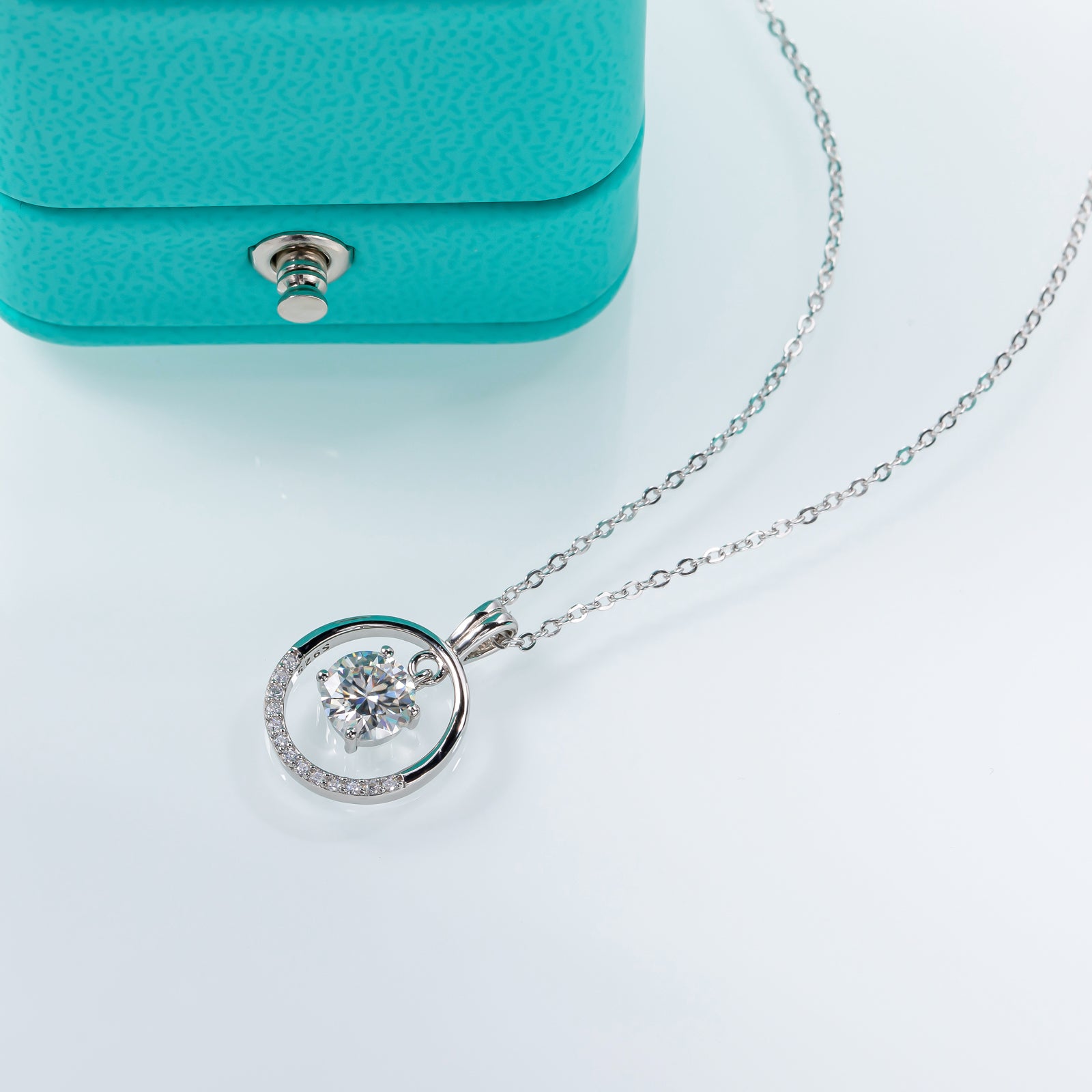 Round Cut Moissanite Half Circle Pendant Necklace