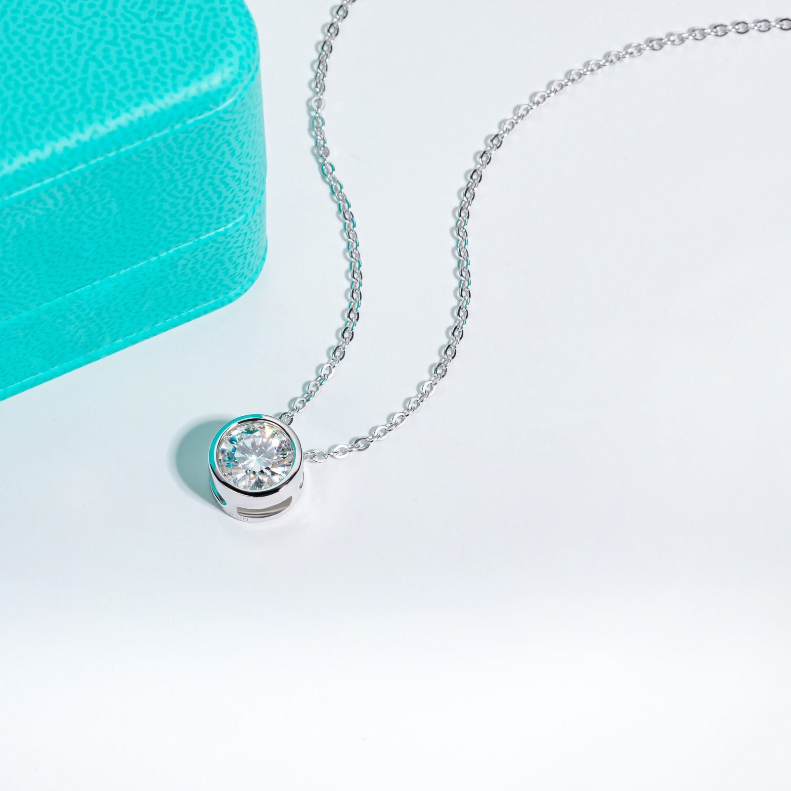 AnuClub 6.5mm Moissanite Pendant Necklace For Women D Color VVS1 Bezel Set Round Cut Sterling Silver Necklace