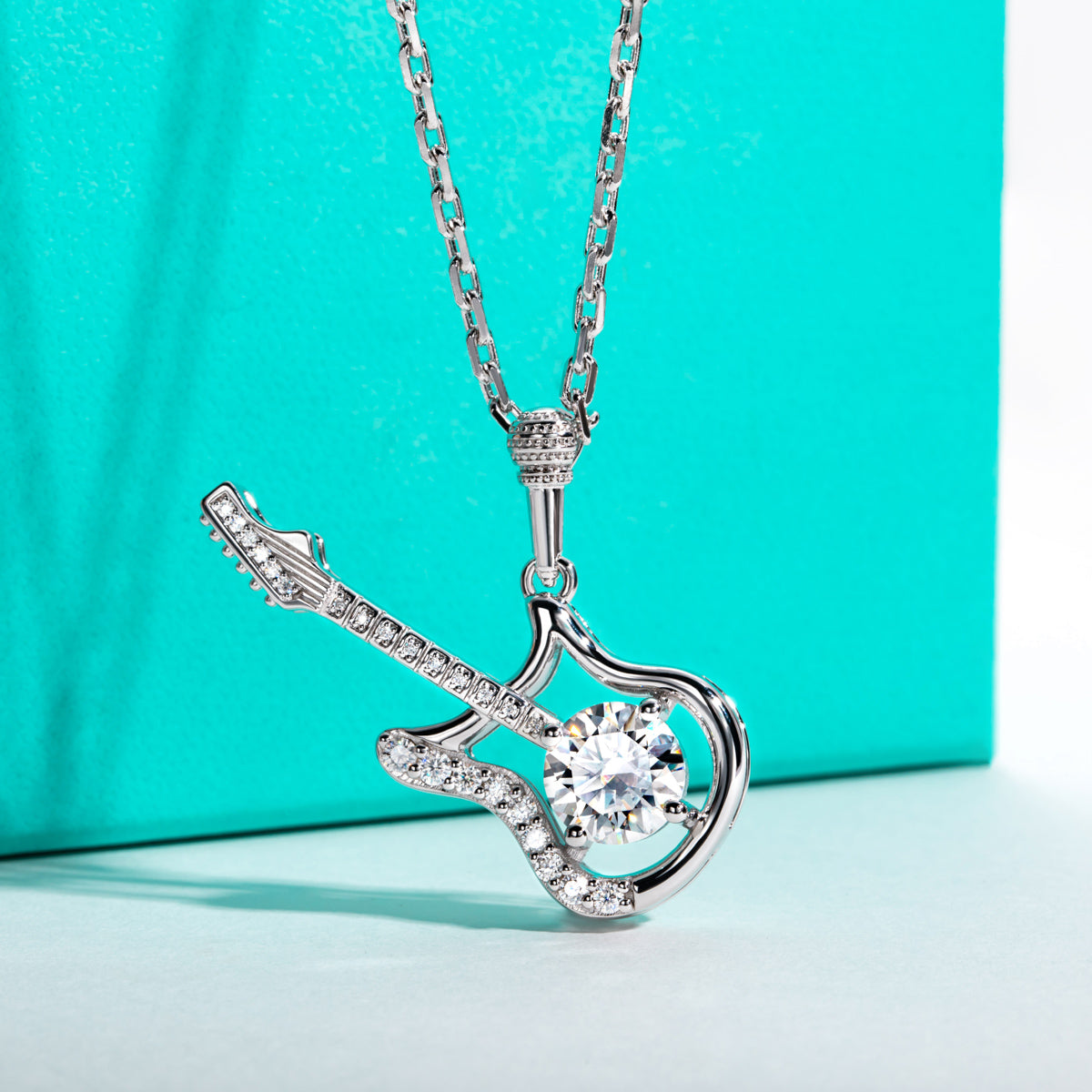 S925 Sterling Silver Moissanite Guitar Microphone Necklace