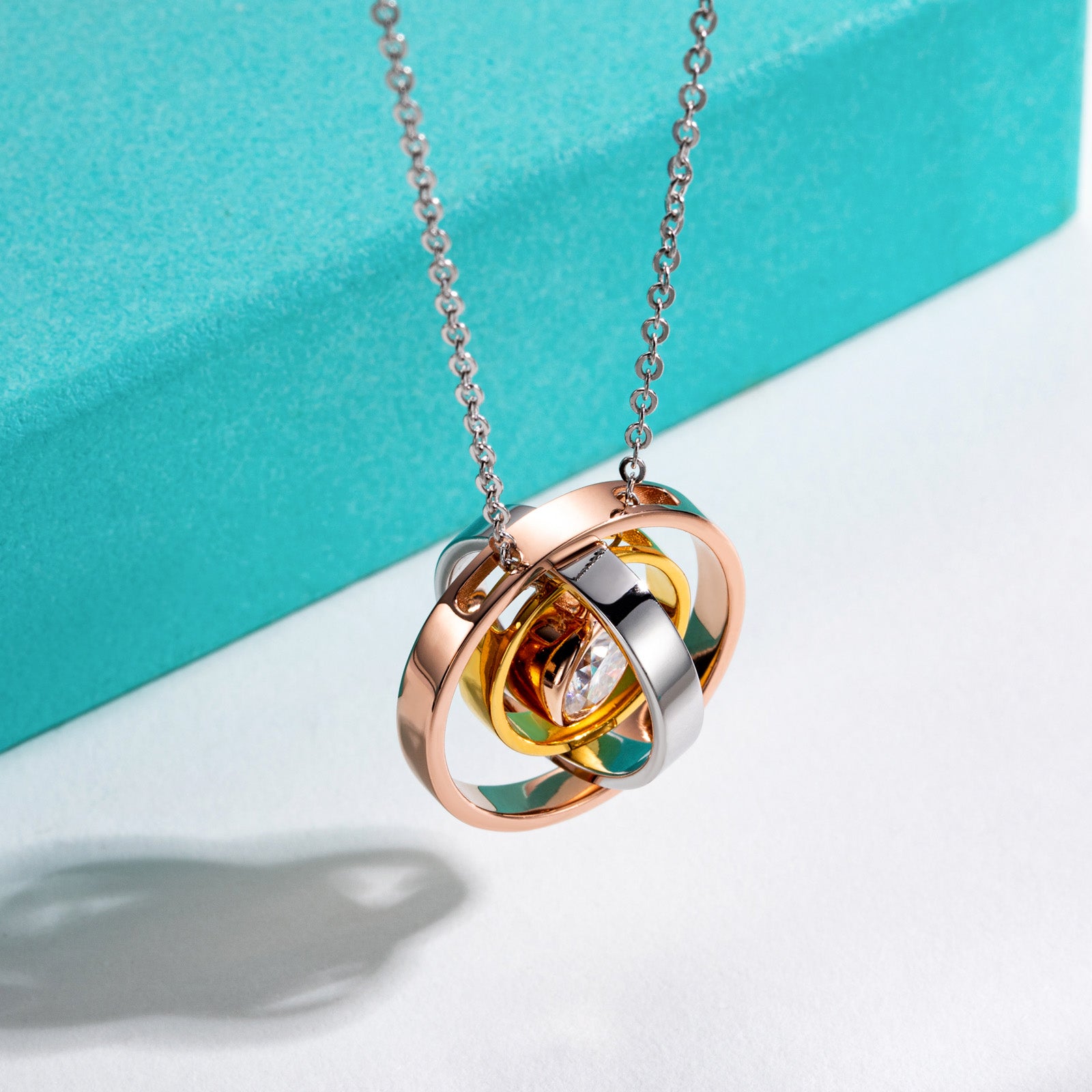AnuClub Moissanite Pendant Couple Men's Three Ring Element Ring Rotating Necklace D Color VVS1 925 Sterling Silver Adjustable Necklace Gift for Women Wife Her with Certificate