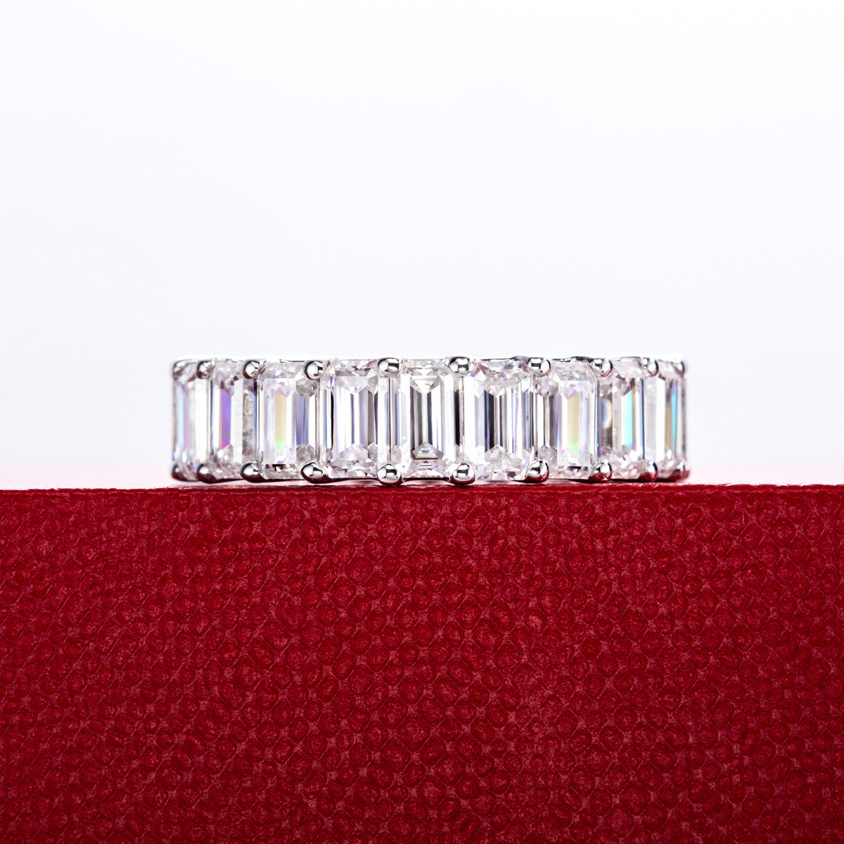 14K Gold Plated Alloy Full Paved Moissanite Emerald Ring