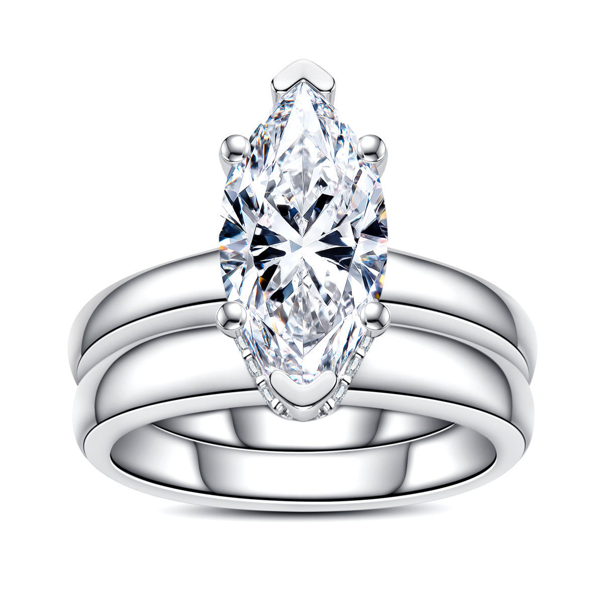 S925‑Silver 3.0‑Carat Marquise‑Cut Moissanite Stackable Ring Set