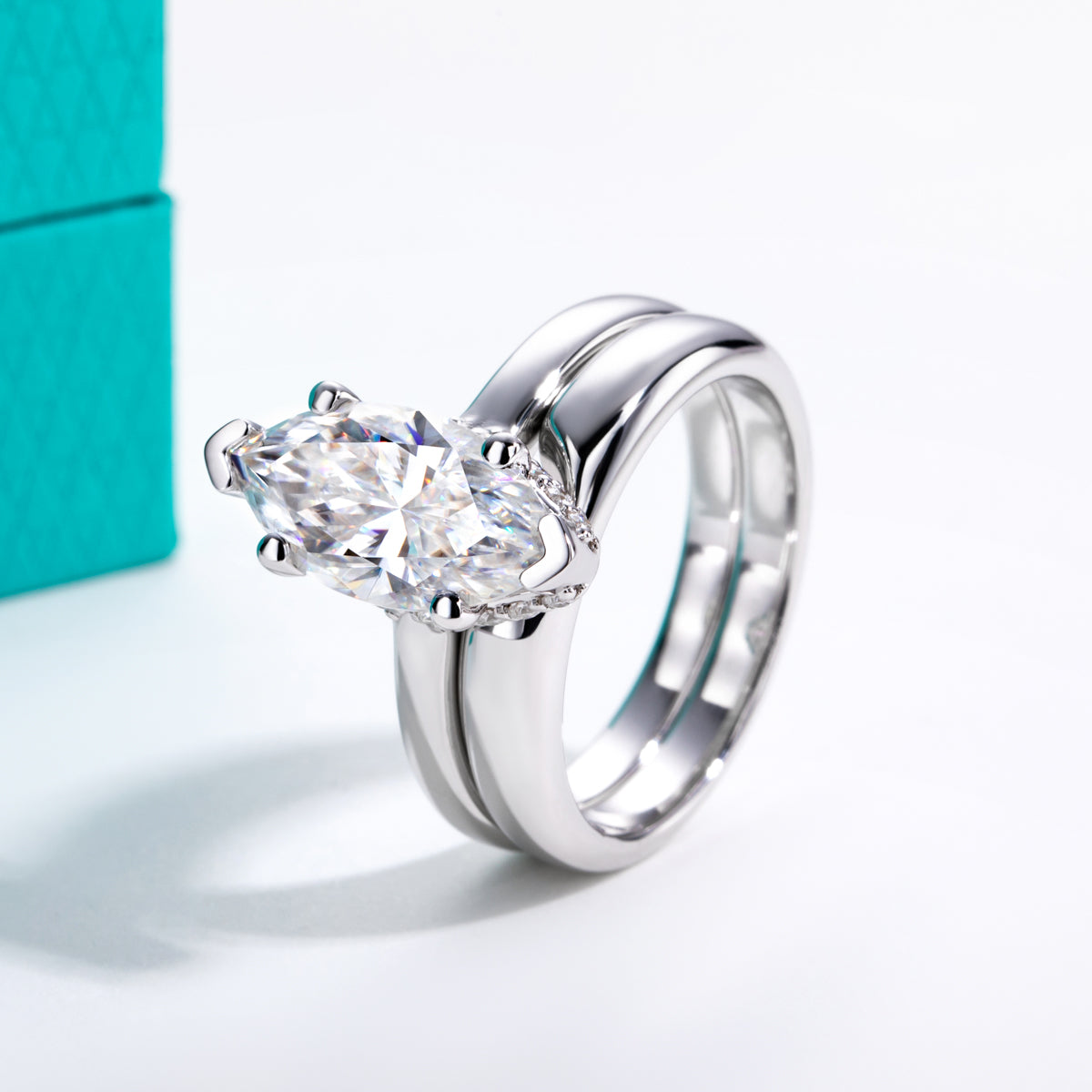 S925‑Silver 3.0‑Carat Marquise‑Cut Moissanite Stackable Ring Set