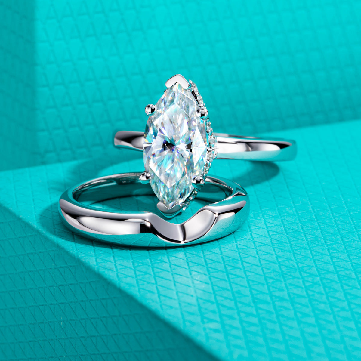 S925‑Silver 3.0‑Carat Marquise‑Cut Moissanite Stackable Ring Set