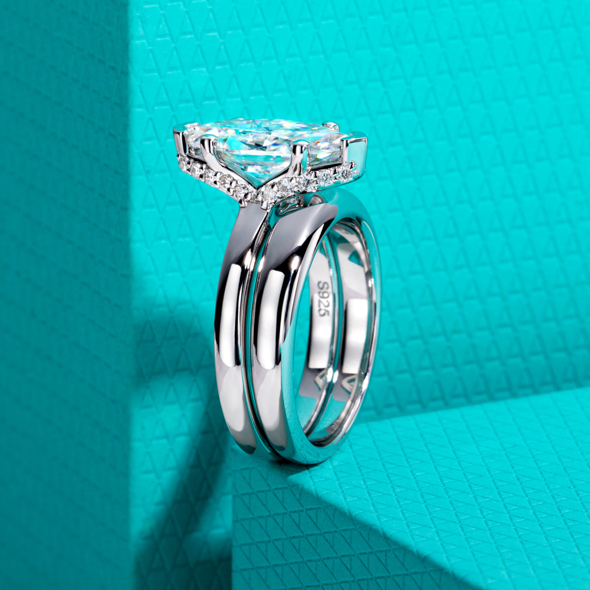 S925‑Silver 3.0‑Carat Marquise‑Cut Moissanite Stackable Ring Set