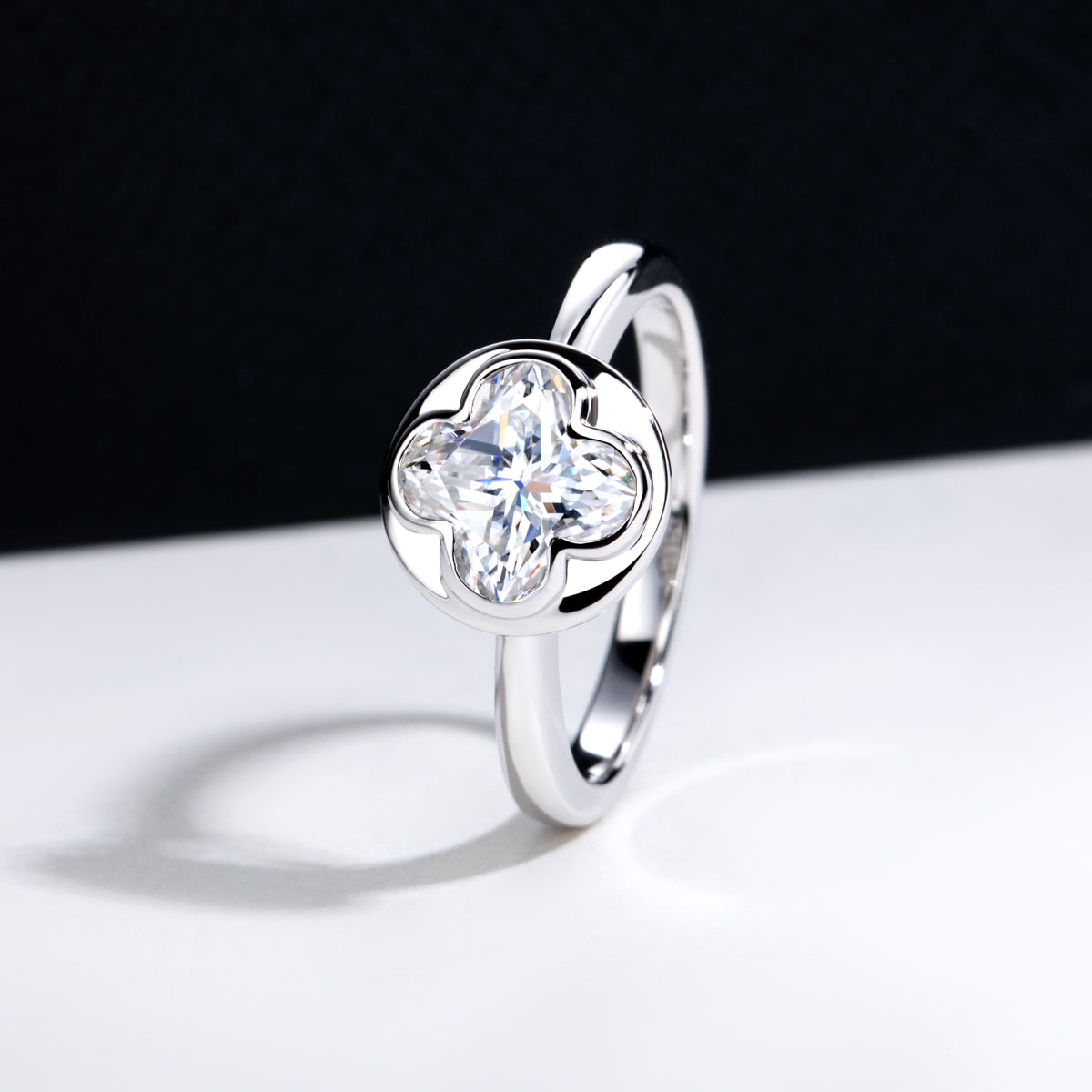 S925‑Silver 4‑Leaf‑Clover‑Cut Moissanite Ring, 2.0 CT