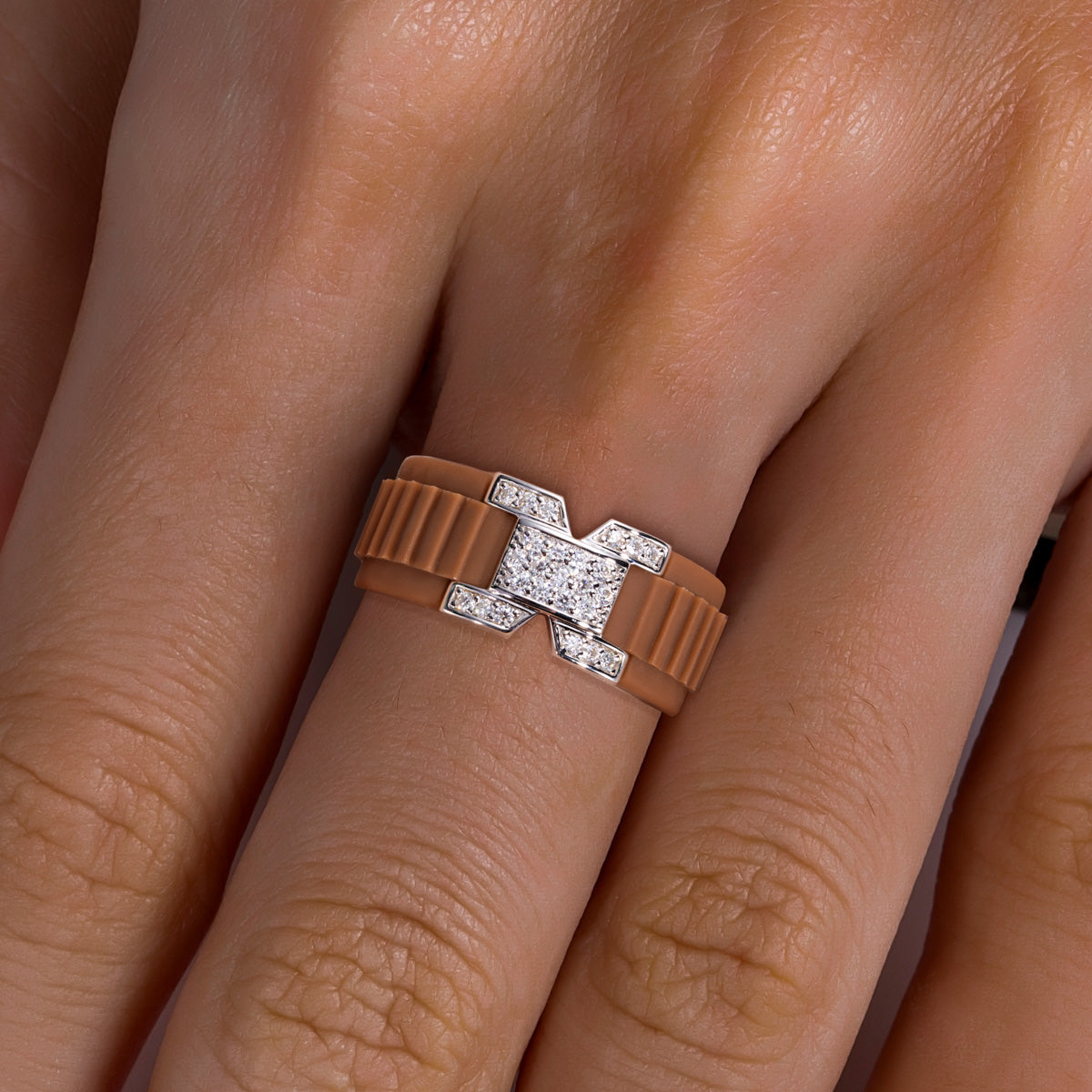 S925 Sterling Silver Round Micro Pave Moissanite Silicone Ring