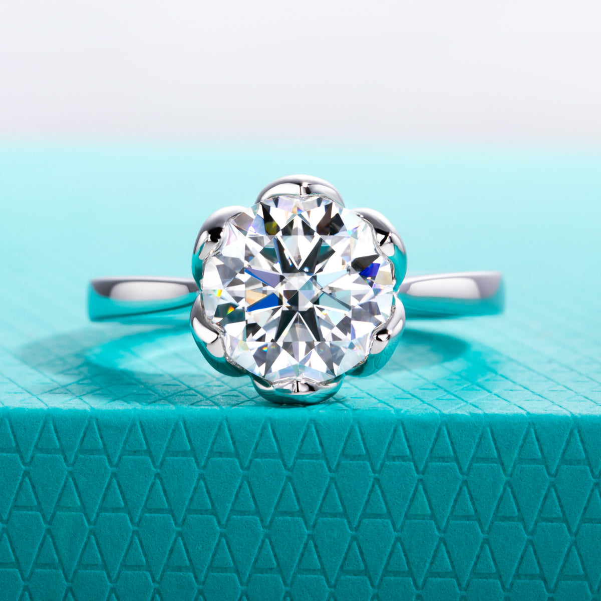 3.0‑Carat Round Moissanite Lotus Ring, S925 Sterling Silver