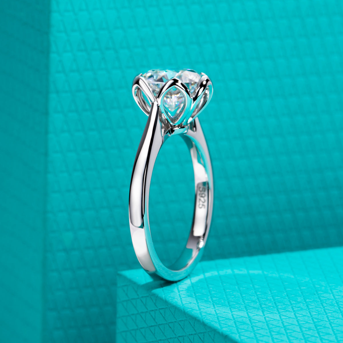 3.0‑Carat Round Moissanite Lotus Ring, S925 Sterling Silver