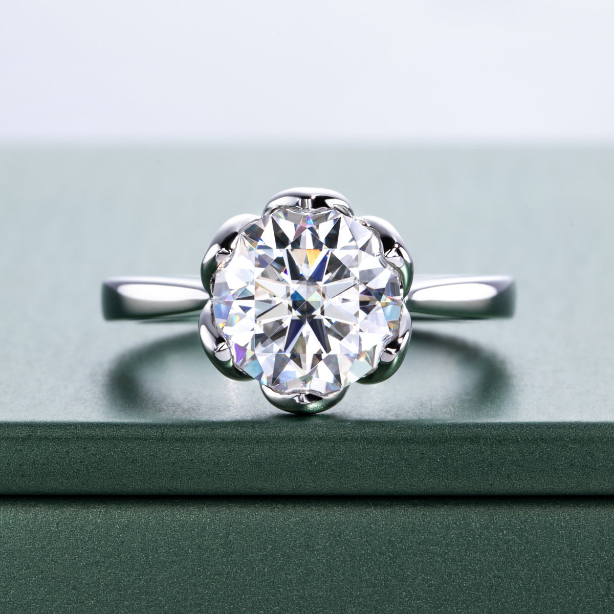 3.0‑Carat Round Moissanite Lotus Ring, S925 Sterling Silver