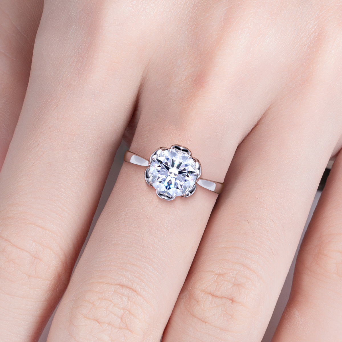 3.0‑Carat Round Moissanite Lotus Ring, S925 Sterling Silver