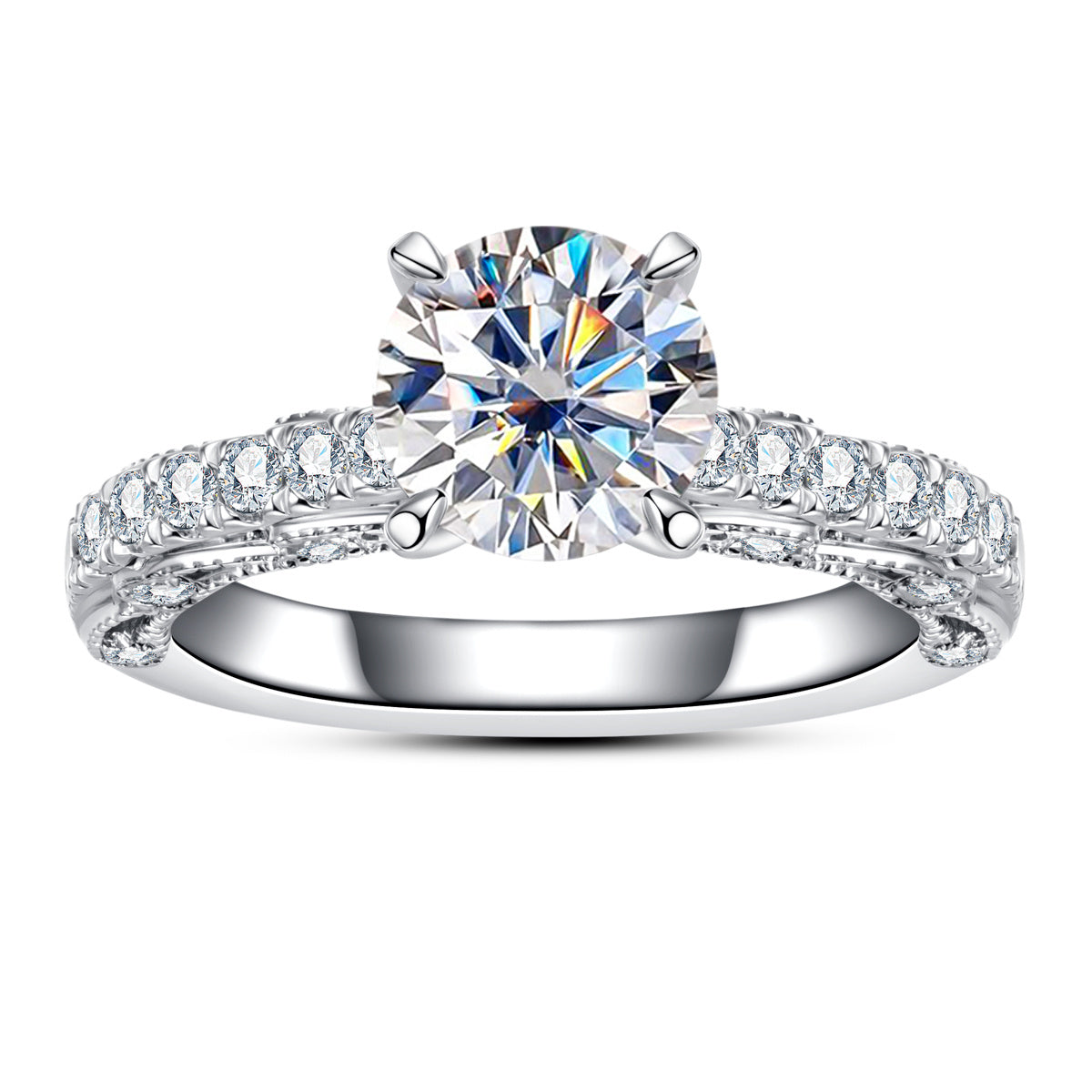 S925 Sterling Silver Round Moissanite Engagement Ring